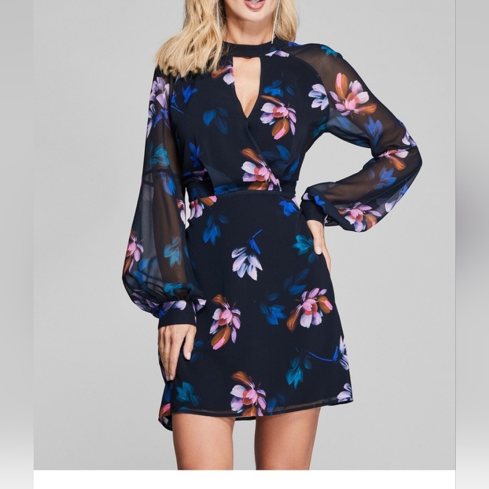 Marciano Black Floral Long Sleeve Dress